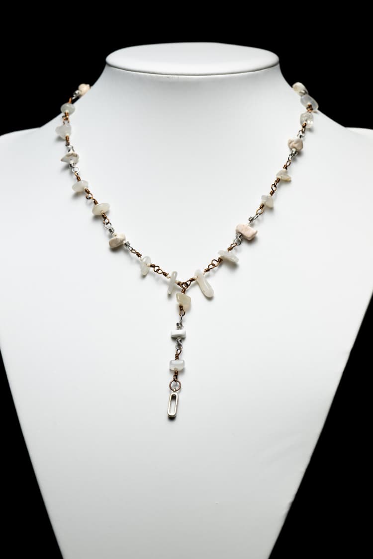 Mixed Metal White Turquoise and Moonstone Chip Necklace detail 3