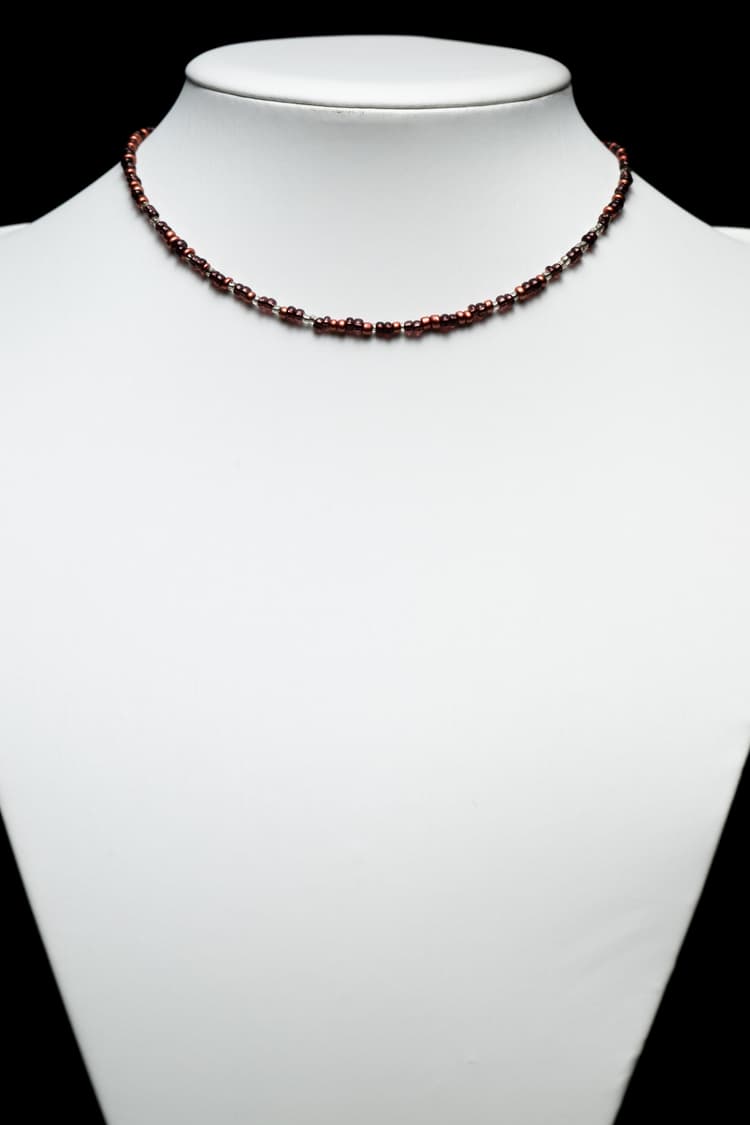 Red Copper Coloured Glass Beaded Choker Necklace detail 2