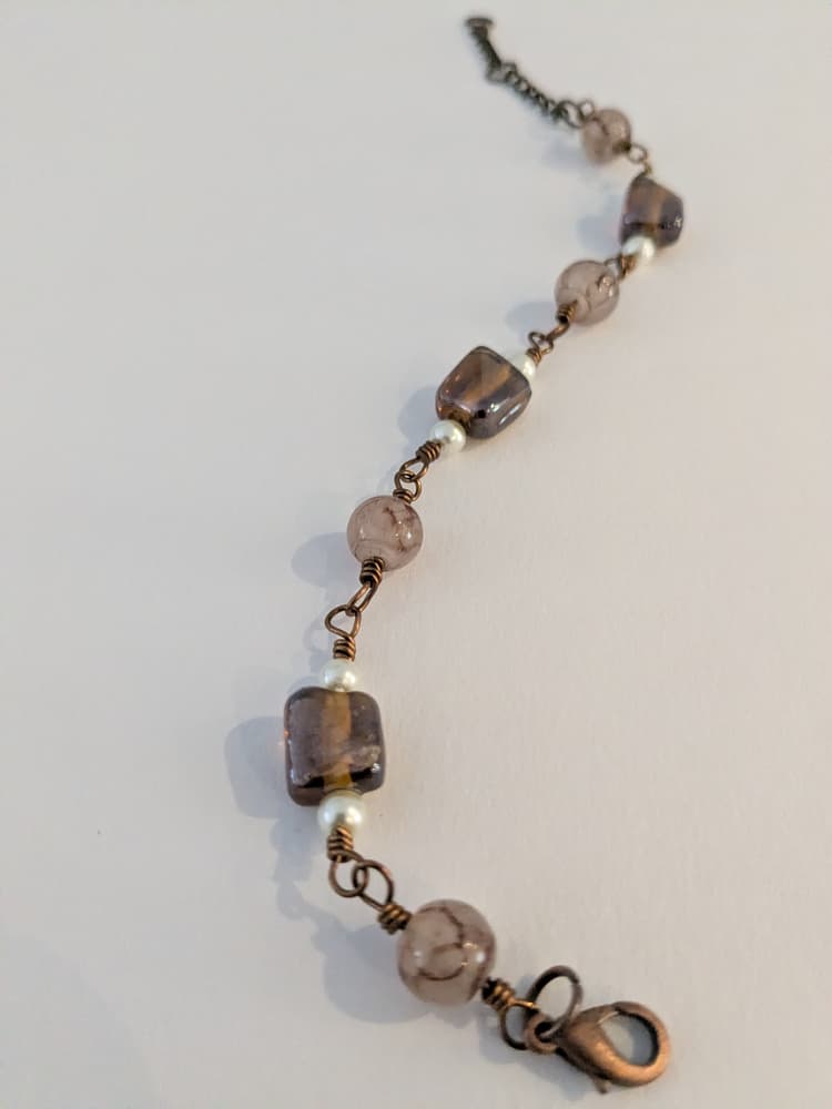 Antique Brass Glass Wire Wrapped Bracelet detail 2