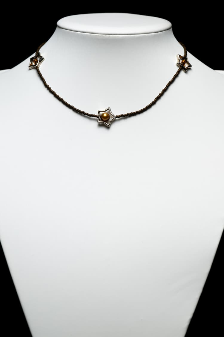 Brown Seed Bead Star Accent Freshwater Pearl Choker Necklace detail 2