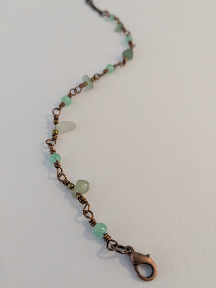 Antique Brass Green Aventurine and Glass Wire Wrapped Bracelet detail 2