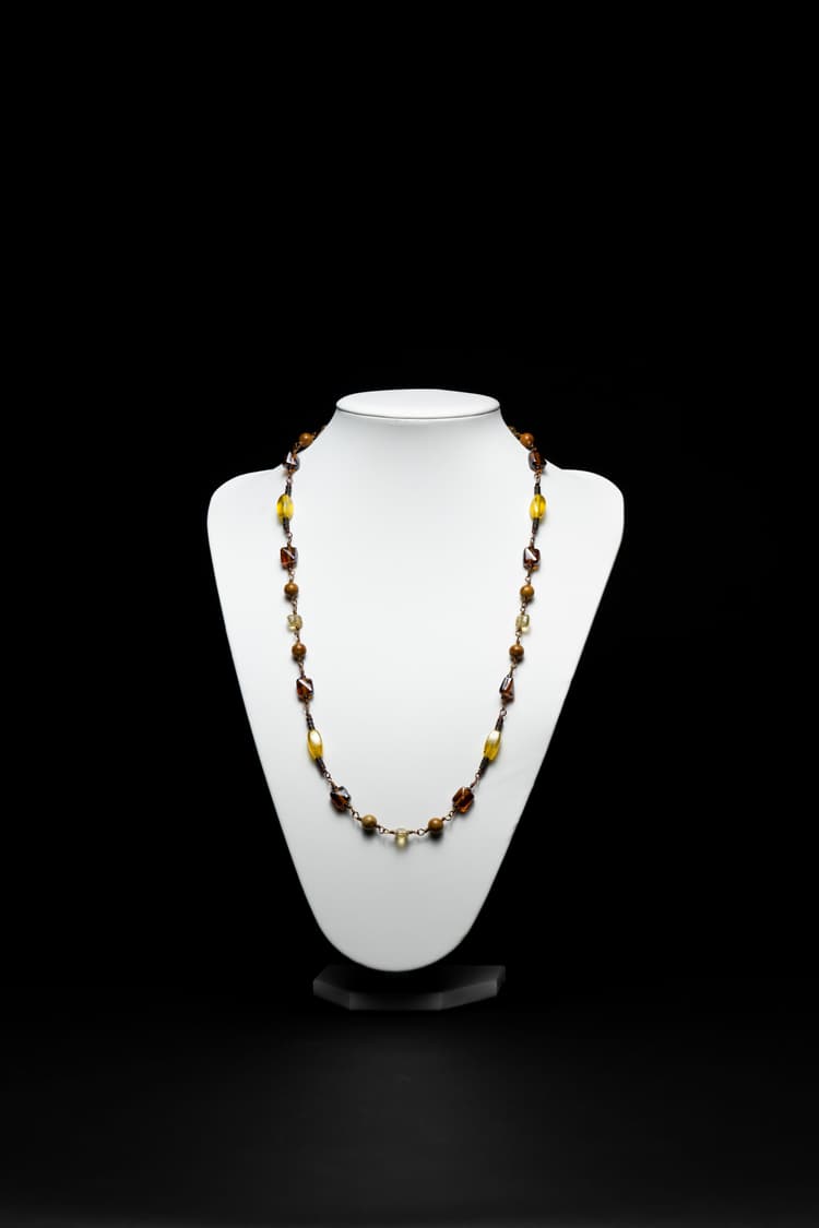 Antique Brass Glass and Semi Precious Stone Wire Wrapped Necklace detail 2