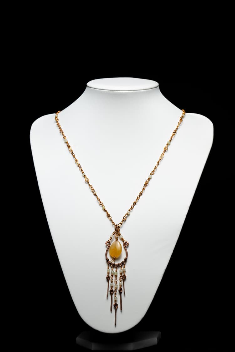 Brass and Recycled Copper Citrine Pendant Necklace detail 2