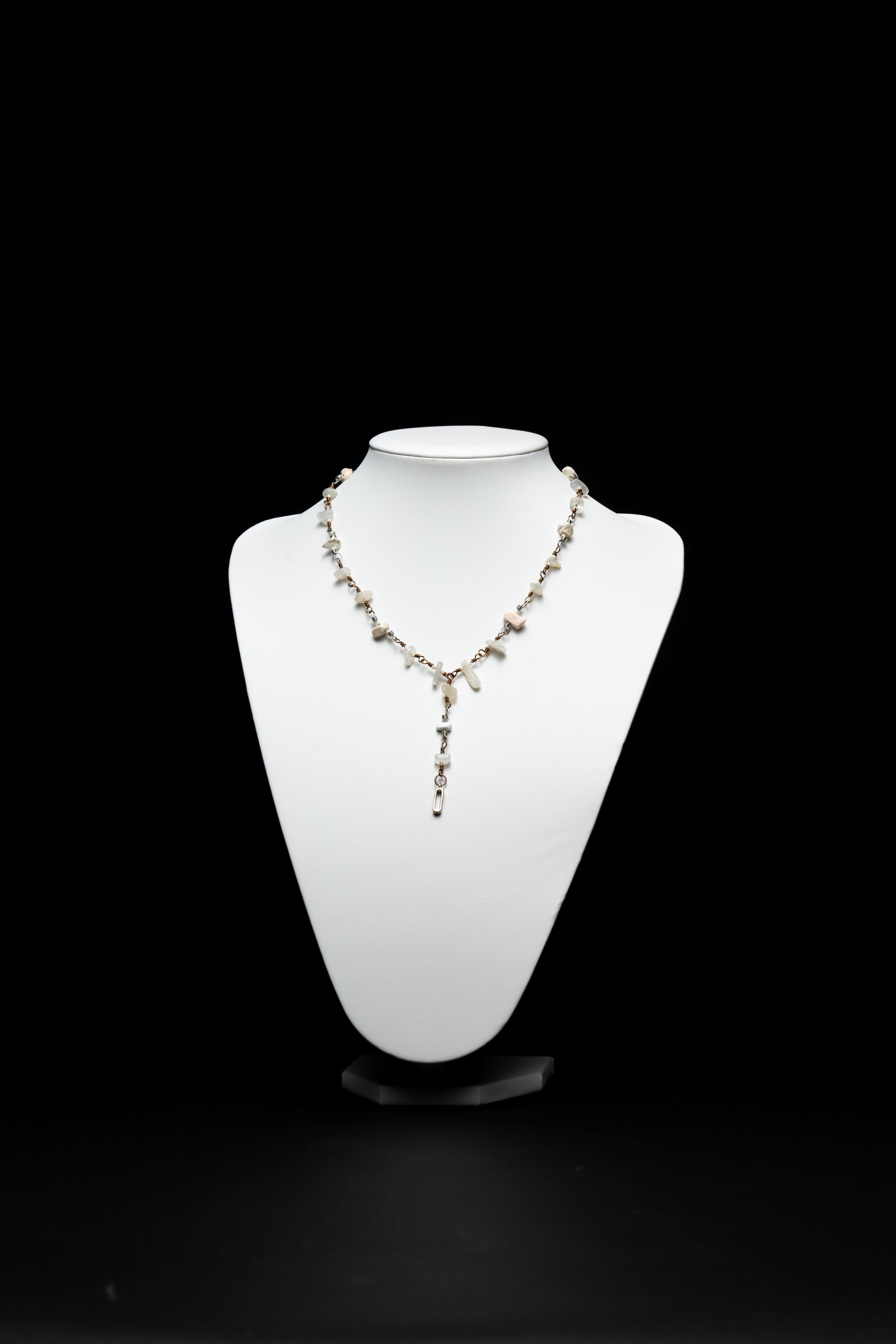 Mixed Metal White Turquoise and Moonstone Chip Necklace