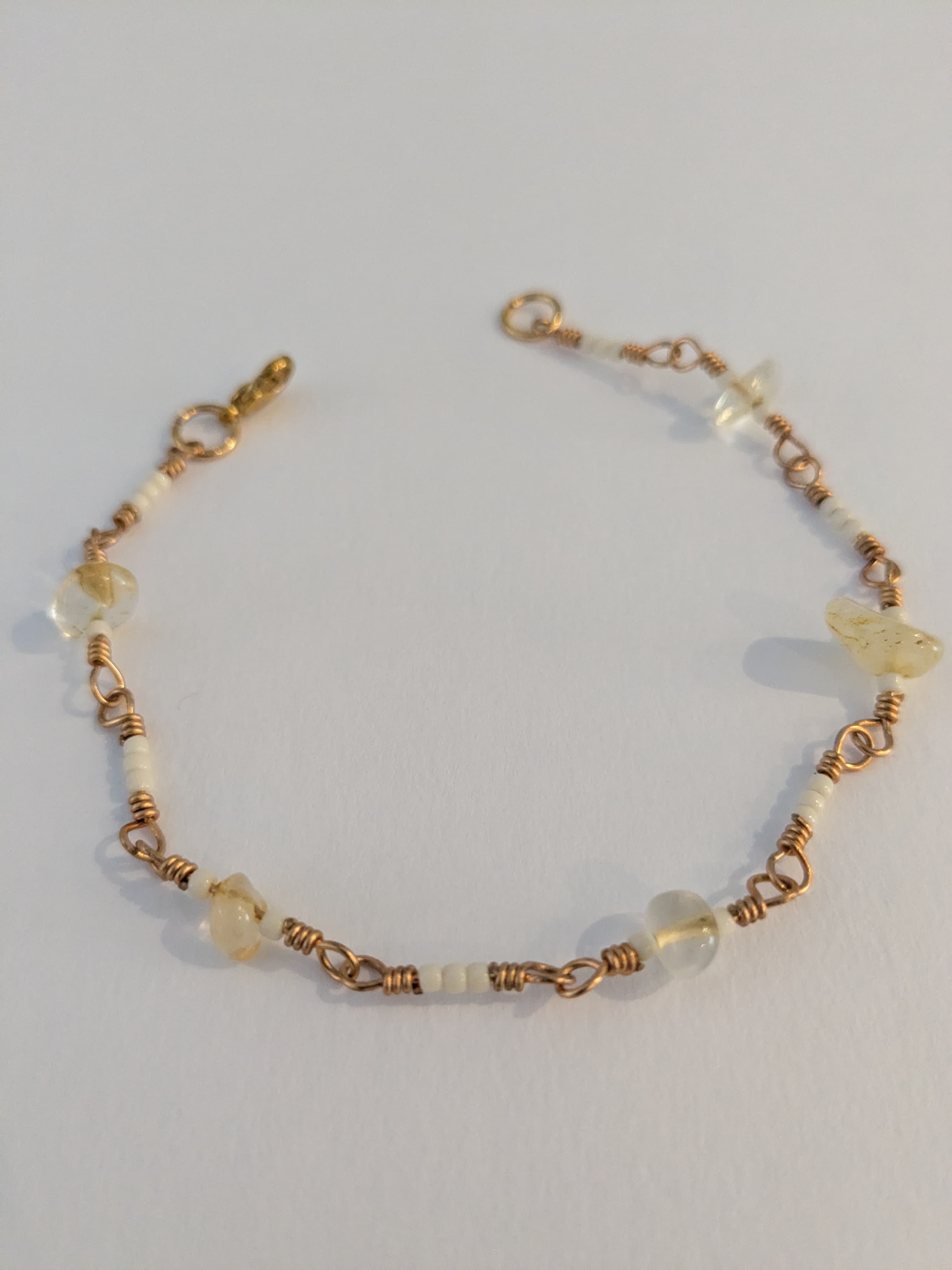 Brass and Citrine Seed Bead Wire Wrapped Bracelet