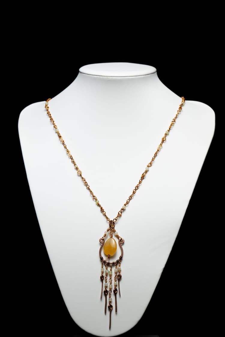 Brass and Recycled Copper Citrine Pendant Necklace detail 3