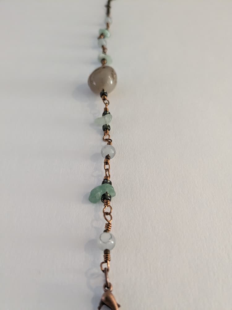 Antique Brass, Glass, Agate, and Green Aventurine Wire Wrapped Bracelet detail 3