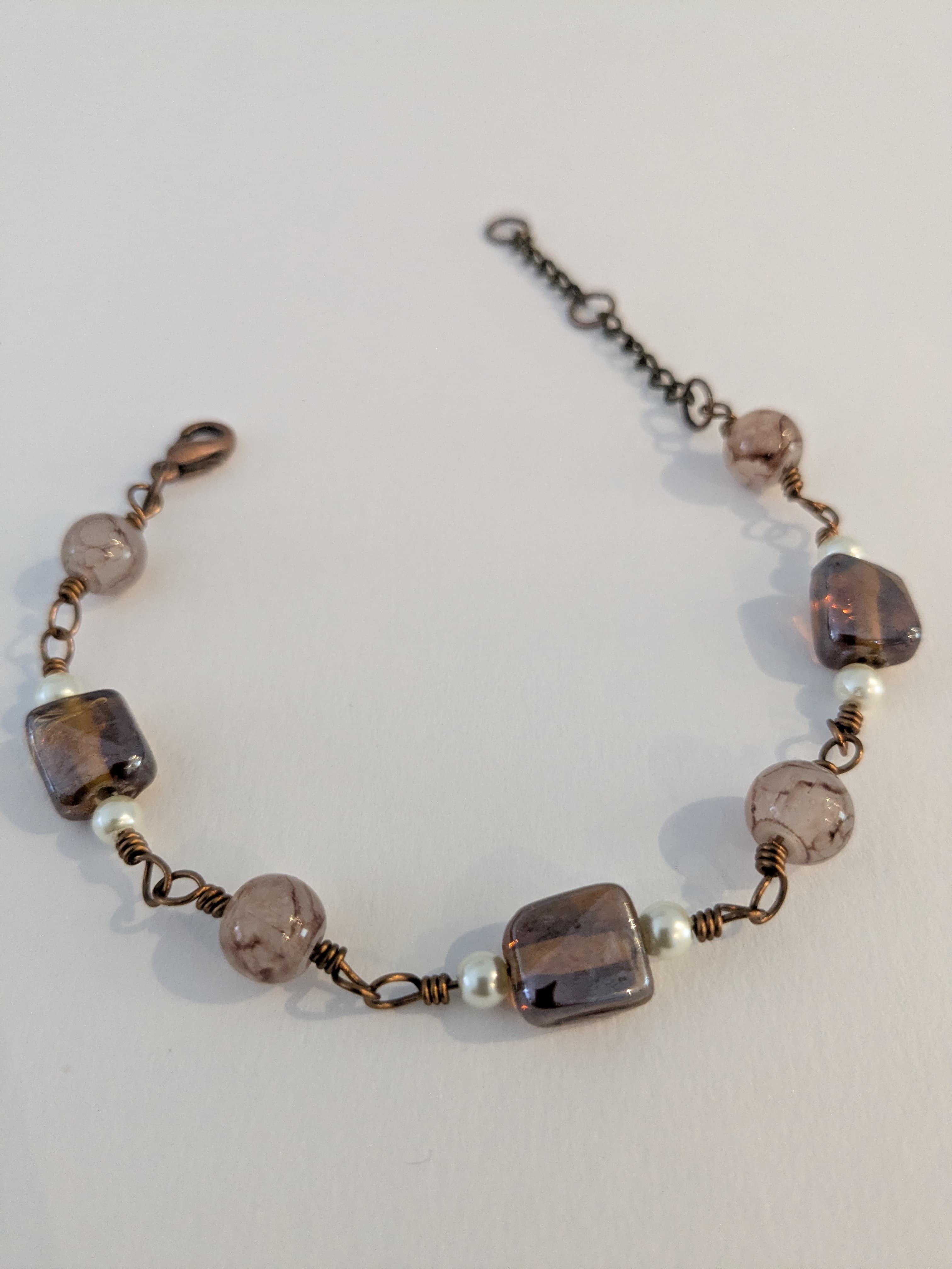 Antique Brass Glass Wire Wrapped Bracelet