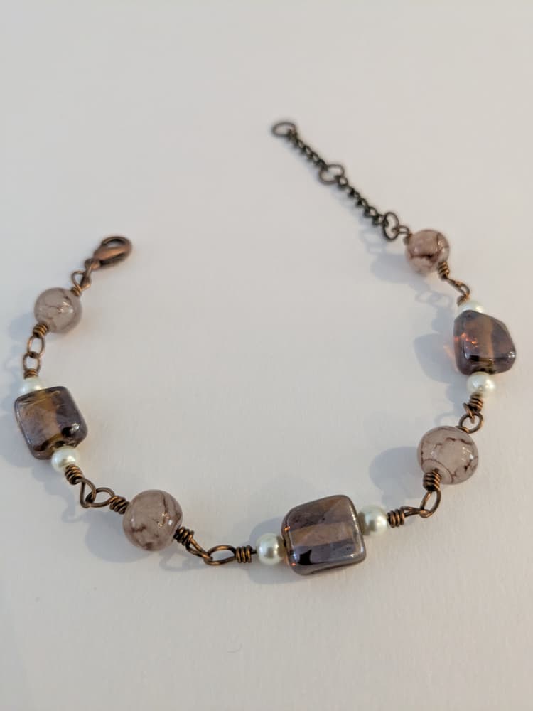 Antique Brass Glass Wire Wrapped Bracelet detail 1