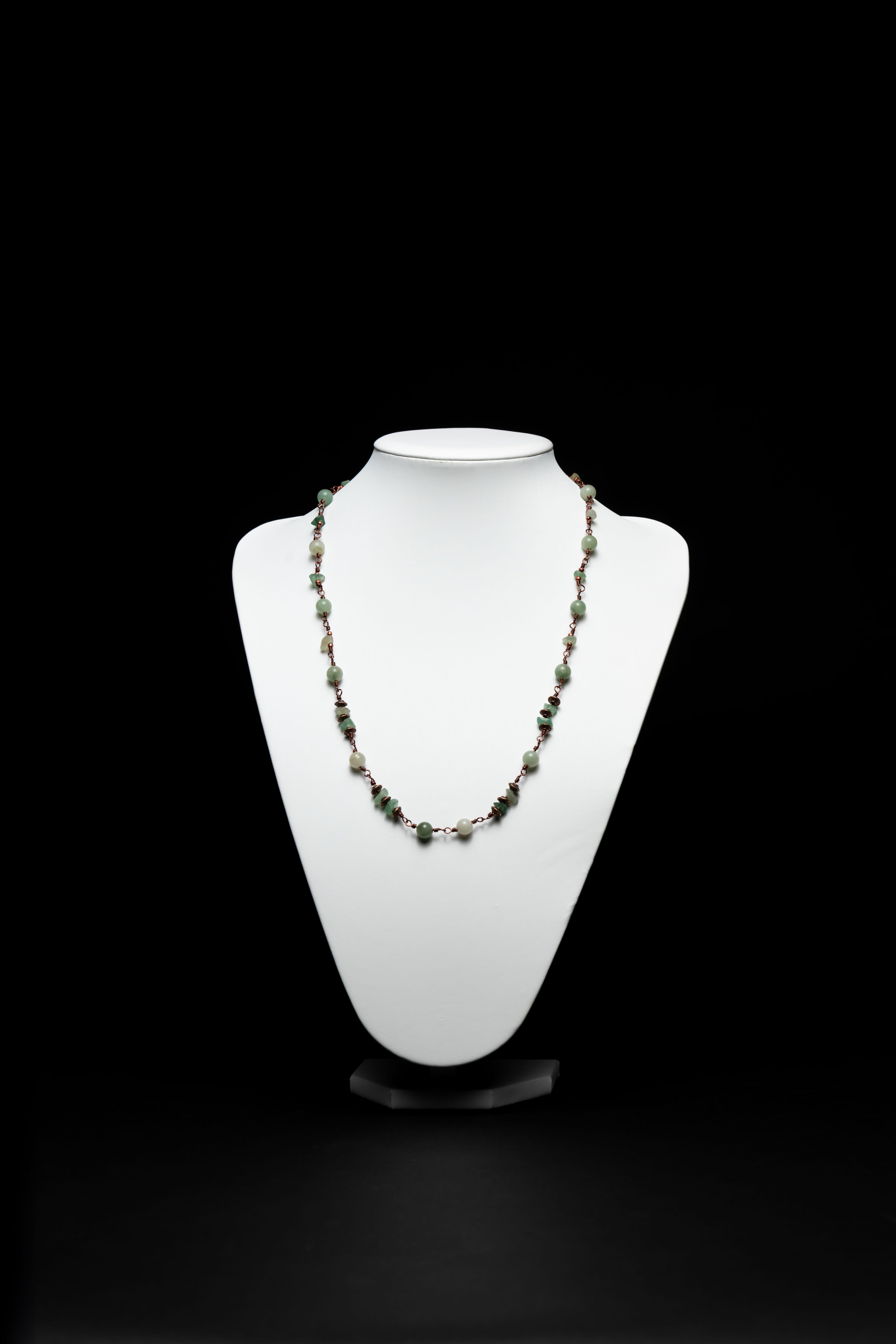 Jade and Green Aventurine Copper Wire Wrapped Necklace