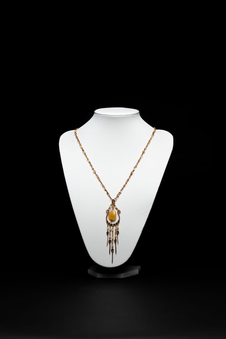 Brass and Recycled Copper Citrine Pendant Necklace detail 1