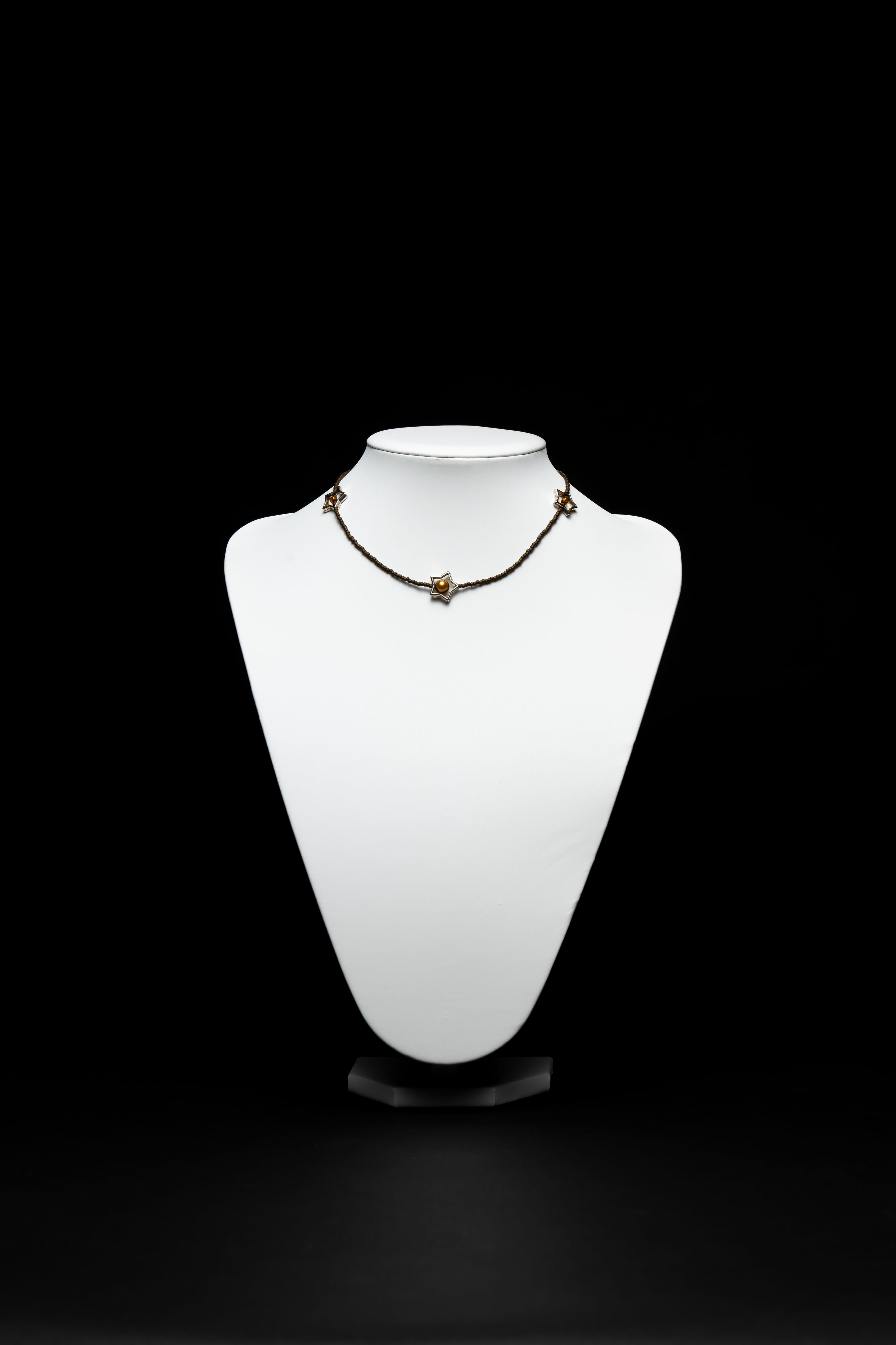 Brown Seed Bead Star Accent Freshwater Pearl Choker Necklace