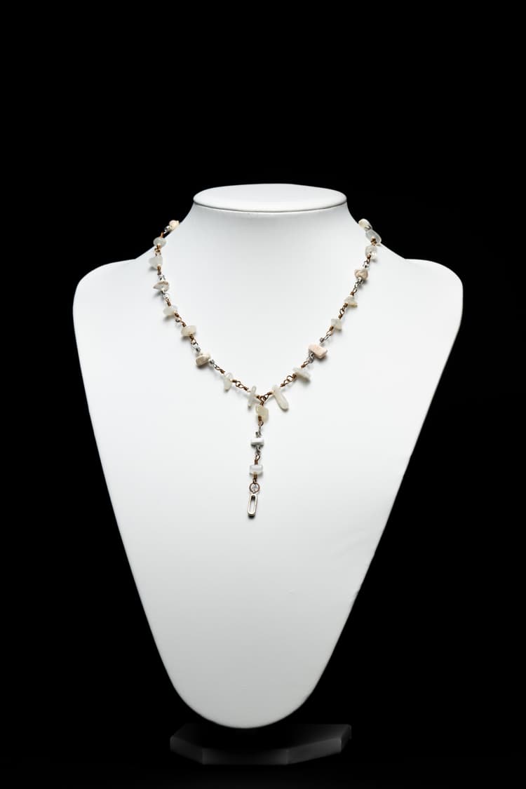 Mixed Metal White Turquoise and Moonstone Chip Necklace detail 2