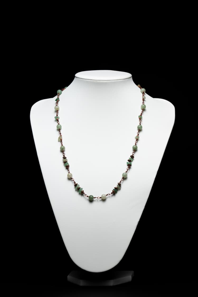 Jade and Green Aventurine Copper Wire Wrapped Necklace detail 2